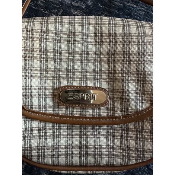 Vintage ESPRIT Mini Crossbody Purse 80s 90s Plaid~Beige Ivory Gray~Retro Hipster - Picture 3 of 8
